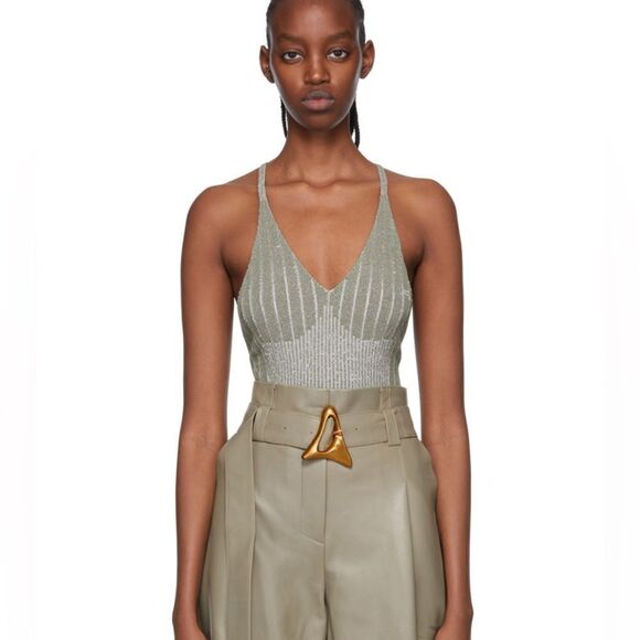 Aeron  Green Viscose Silver Bodysuit Moss Size M NWT - Picture 1 of 9